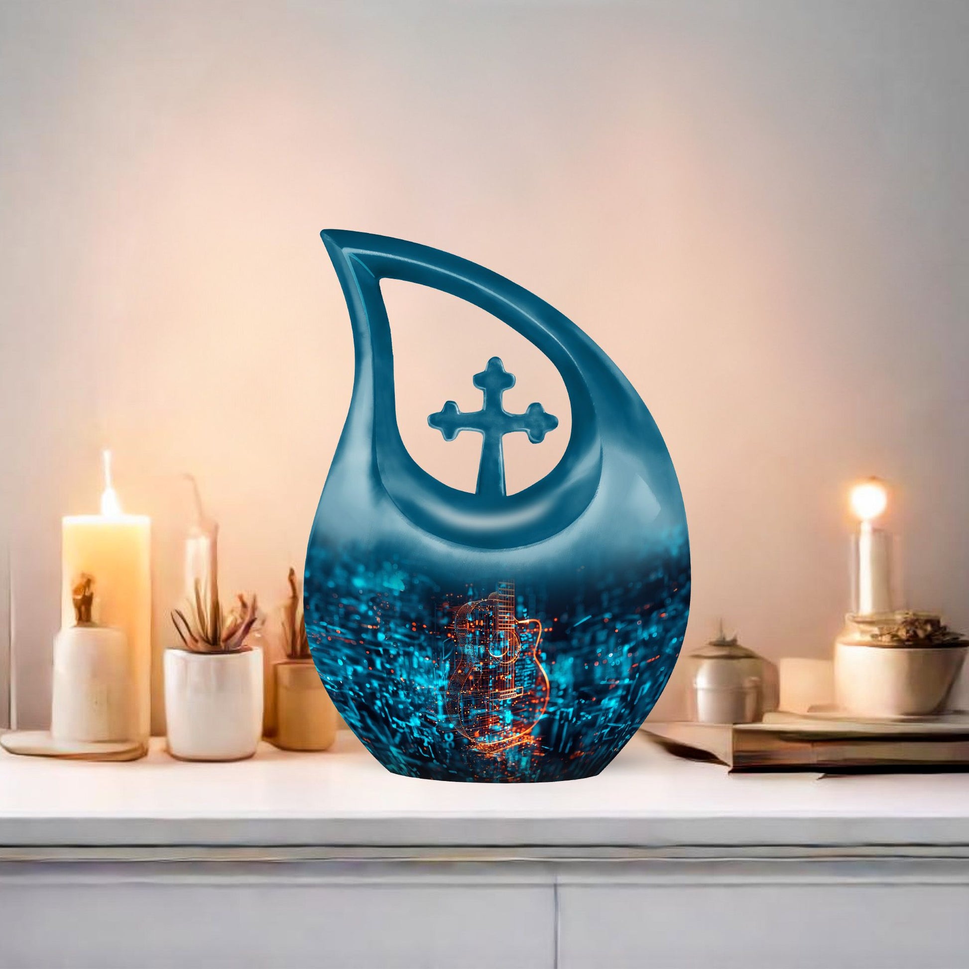 10 inch blue Guitar Urn