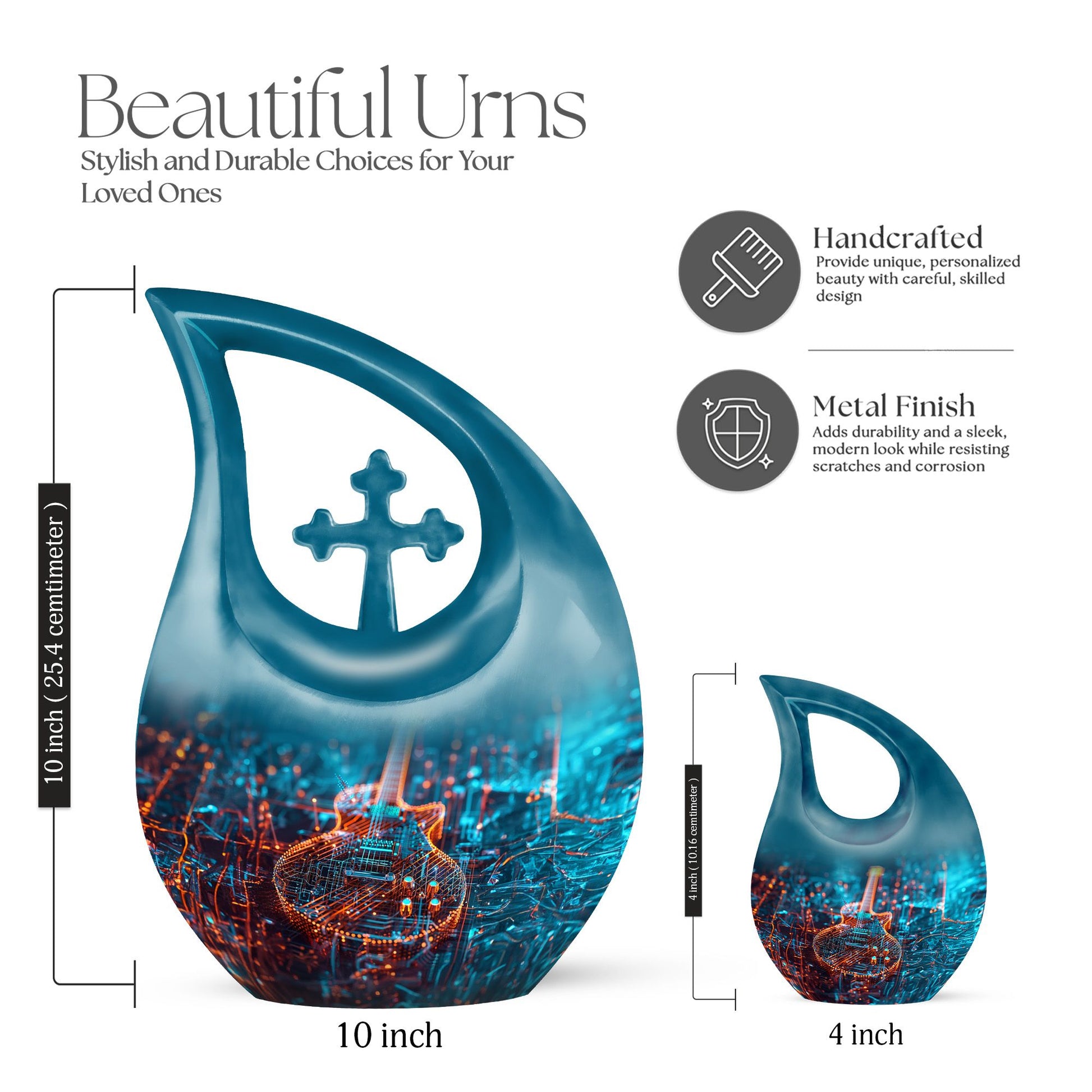 Affordable 10-inch aluminum guitar urn