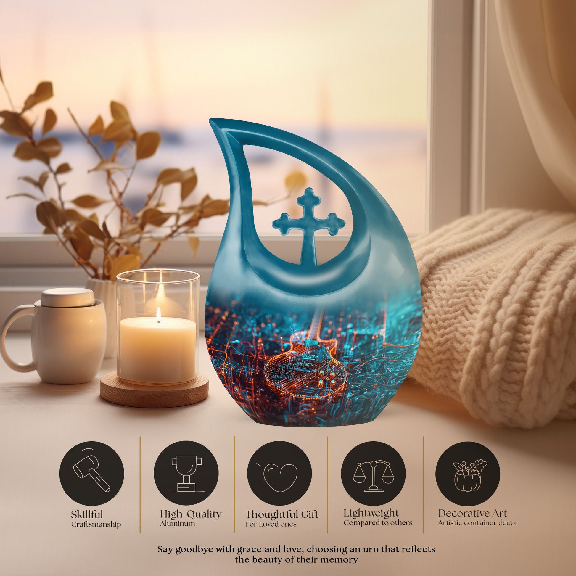 Affordable 10-inch aluminum guitar urn