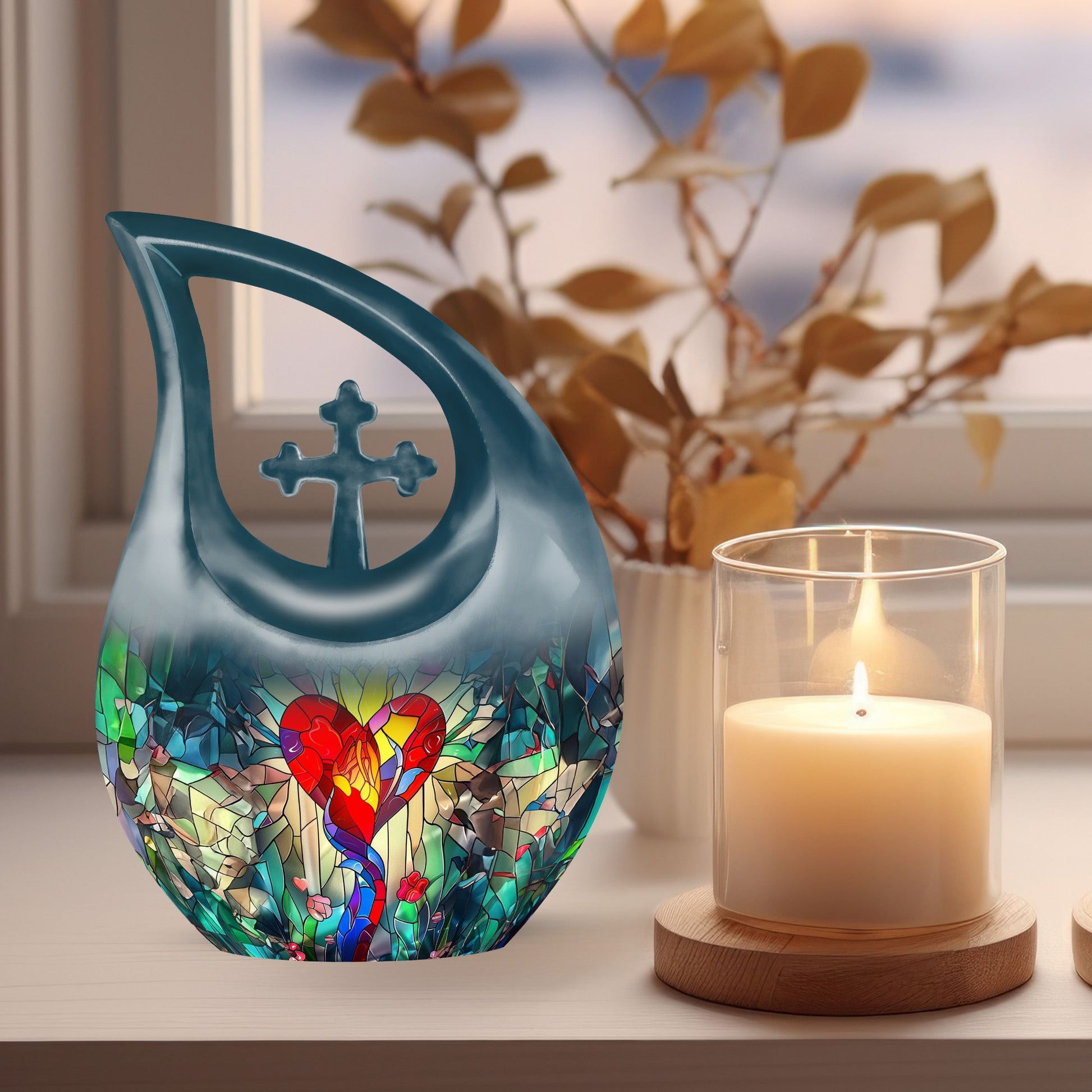 10-inch stained glass urn