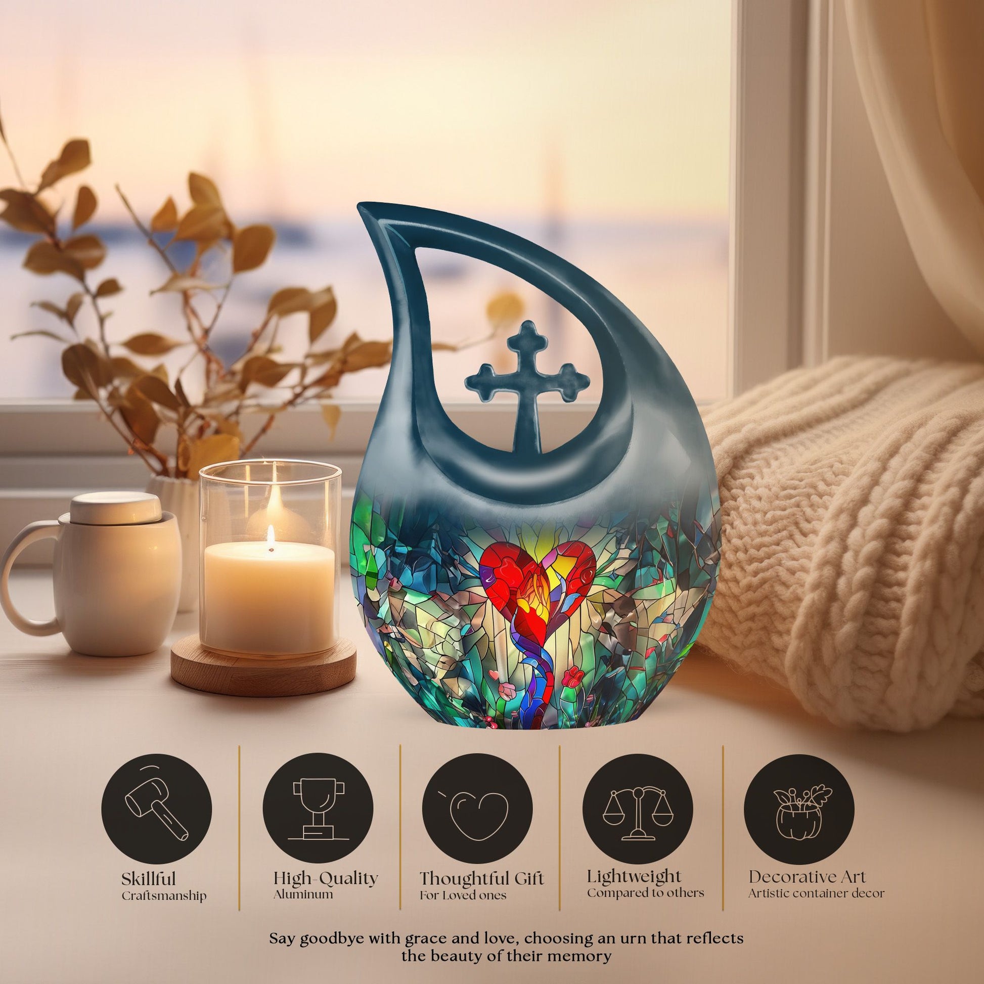 10-inch stained glass urn