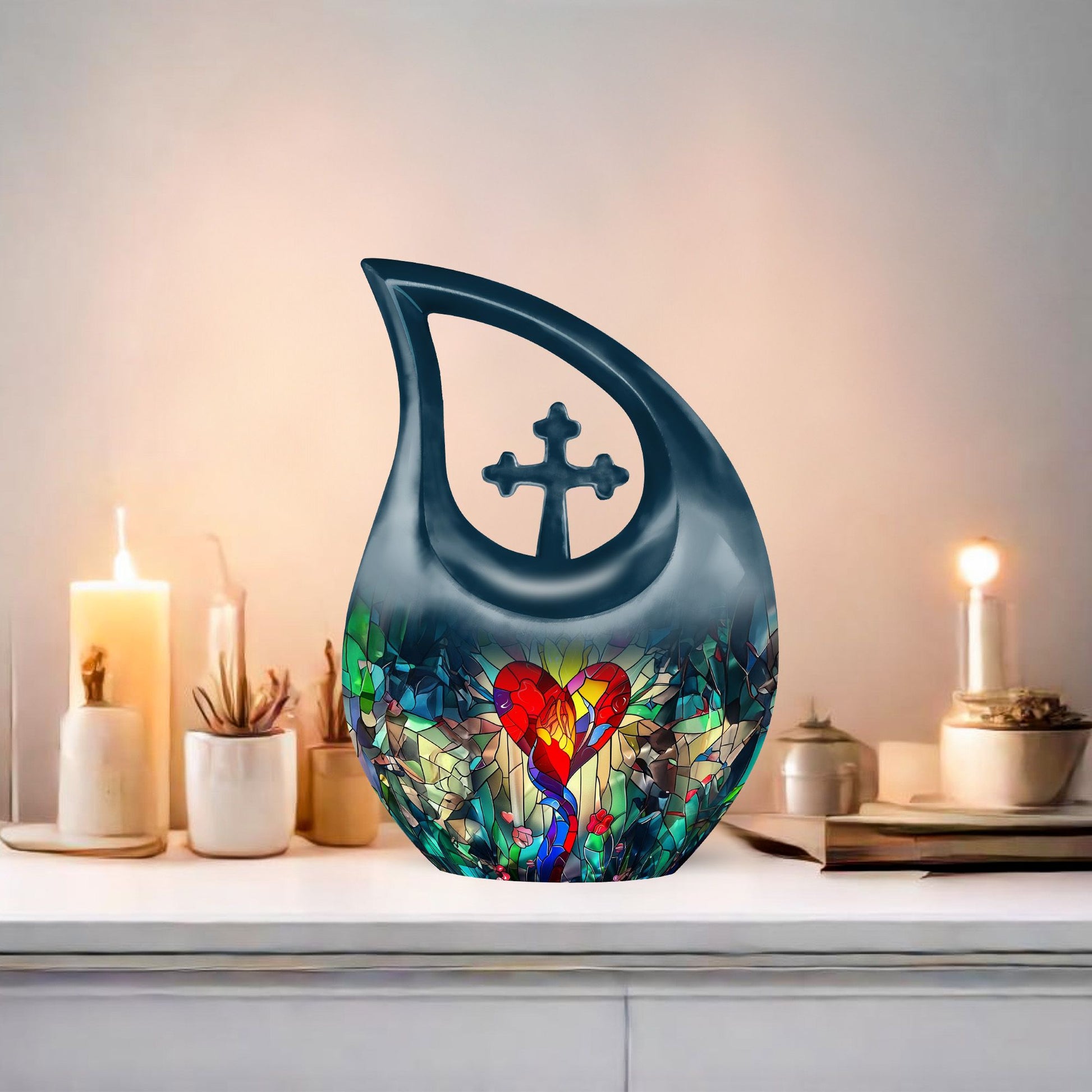 10-inch stained glass urn