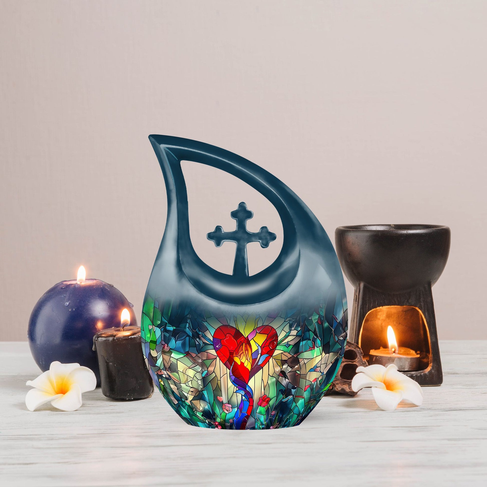 10-inch stained glass urn