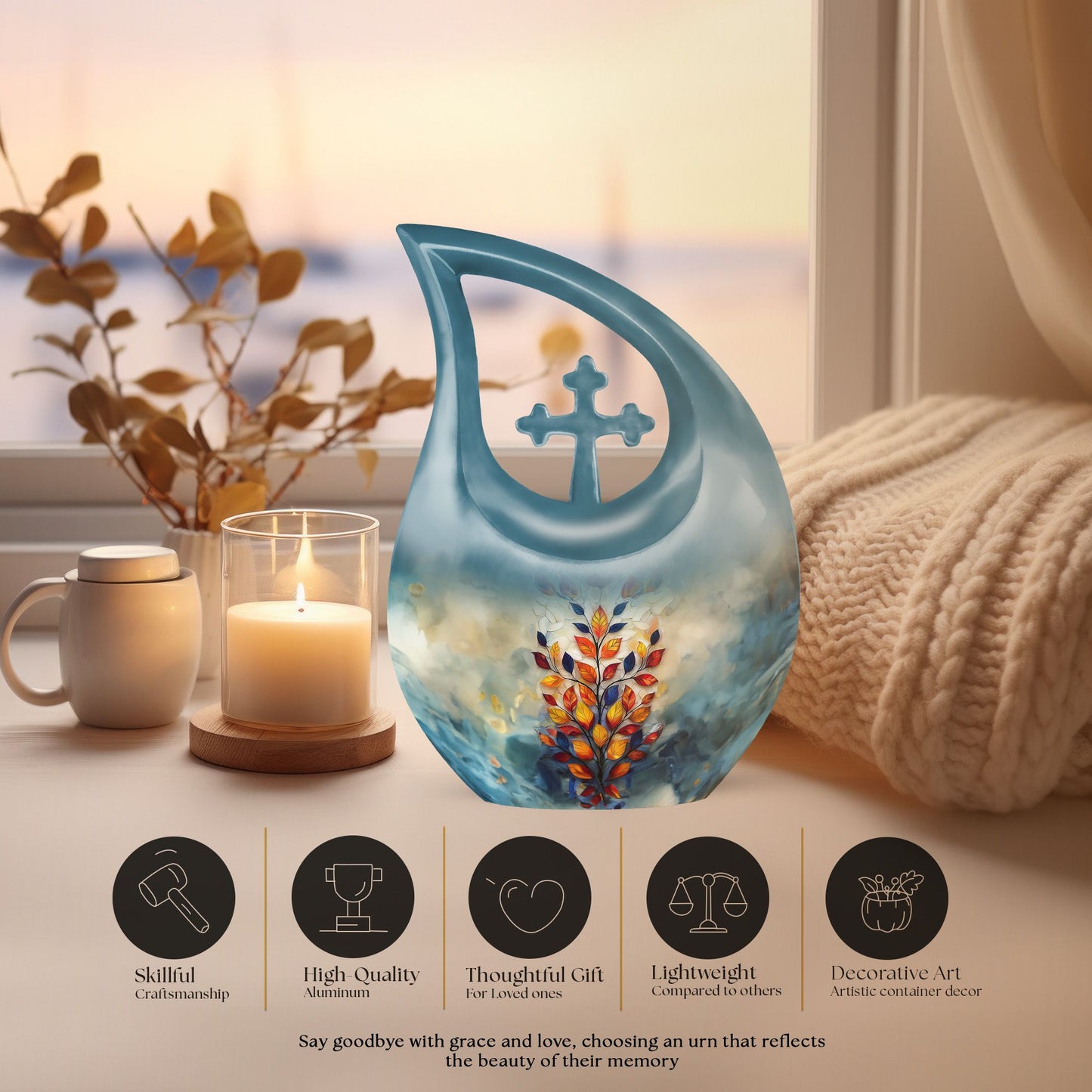 Stained Glass Cross Drop Cremation Urn