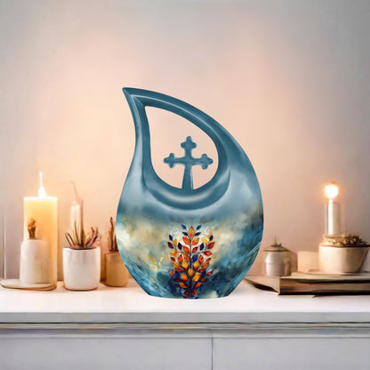 Stained Glass Cross Drop Cremation Urn