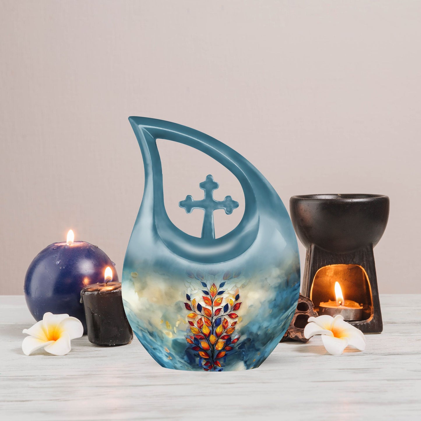 Stained Glass Cross Drop Cremation Urn