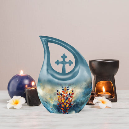 Stained Glass Cross Drop Cremation Urn
