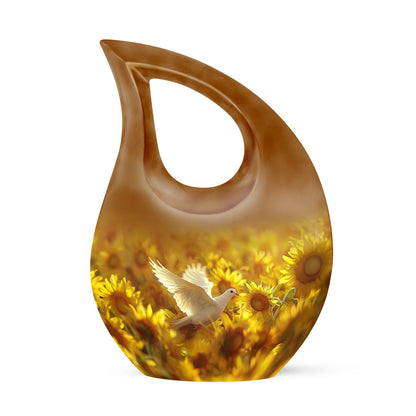 10 Inch Dove and Cross Drop Design Aluminium Large Urn, 