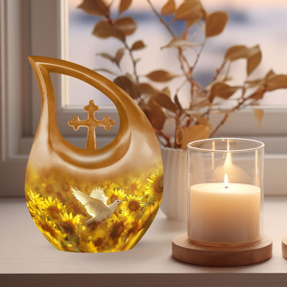 10 Inch Dove and Cross Drop Design Aluminium Large Urn, 