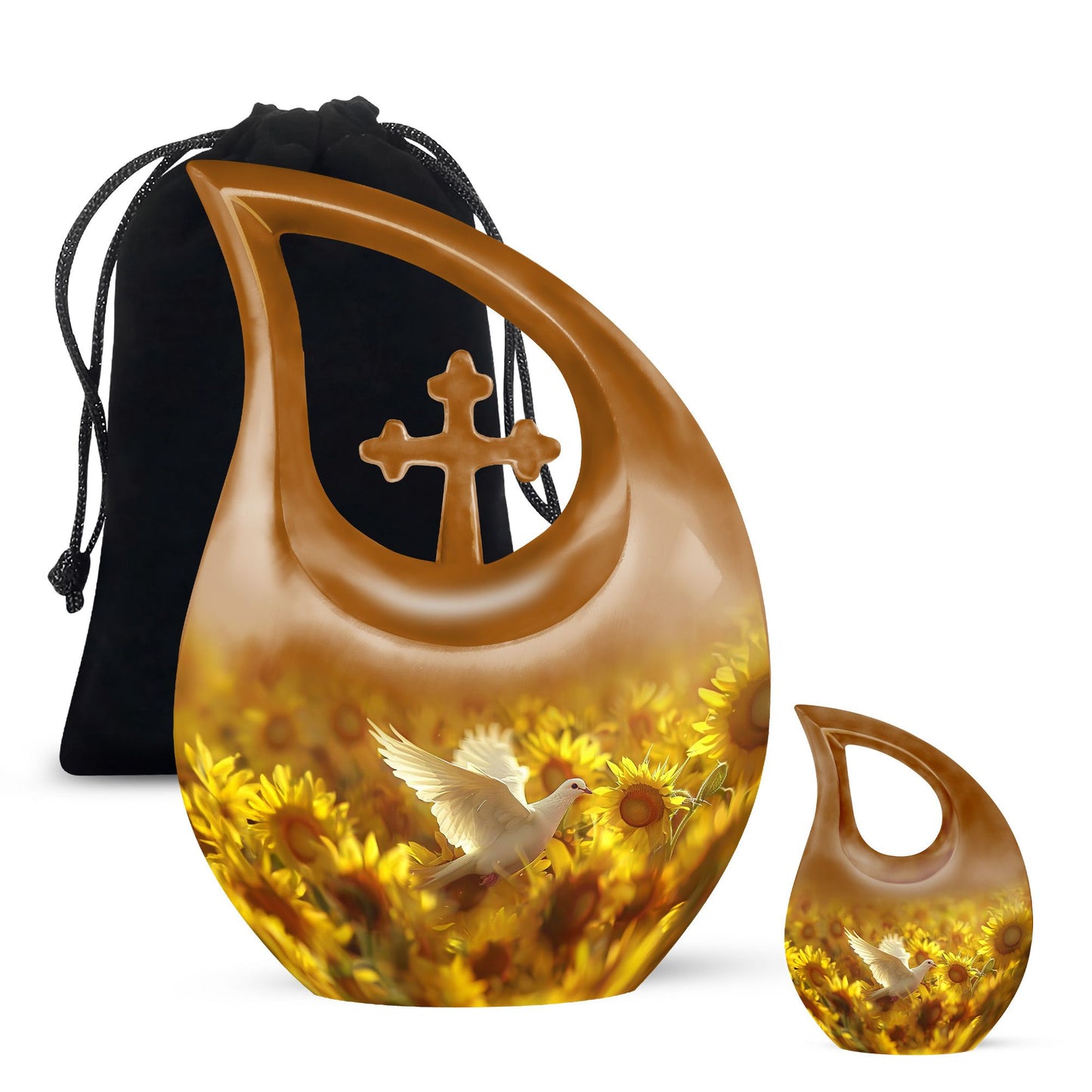 10 Inch Dove and Cross Drop Design Aluminium Large Urn, 