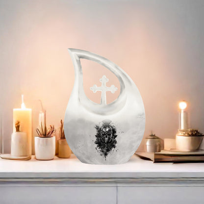 10 inch Cross Drop Catholic Urn, 
