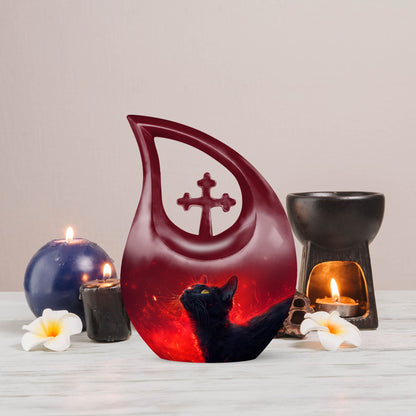 10 inch Aluminum Large Cat Themed Cross Drop Memorial Urn