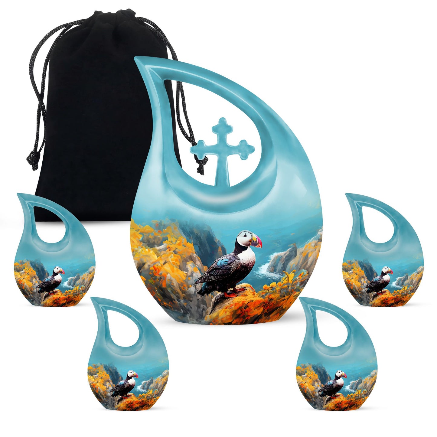 Puffin Bird themed Cross Drop Urn
