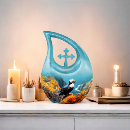 Puffin Bird themed Cross Drop Urn