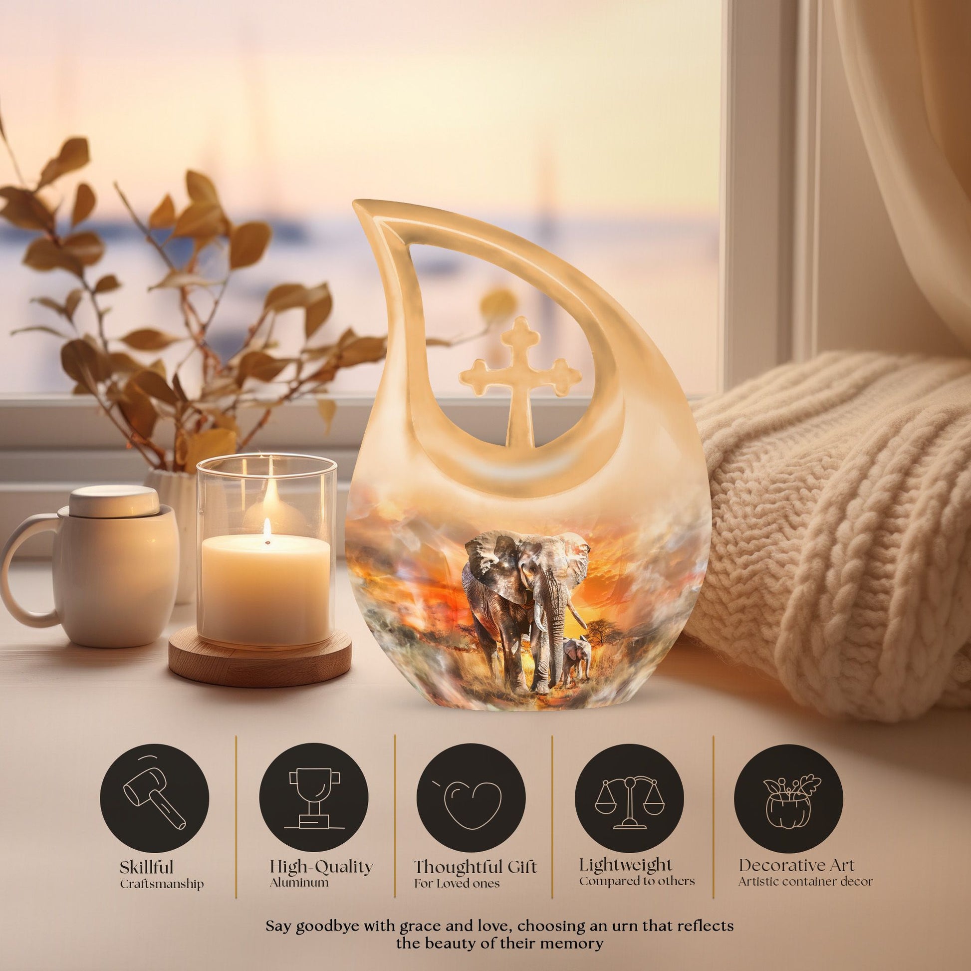 10-inch Elephant Family Urn 