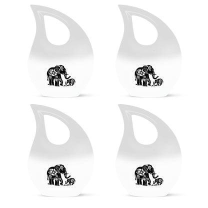 Elephant Urn for Human Ashes, White Urn with Black Floral Elephant and Calf, Memorial Urn