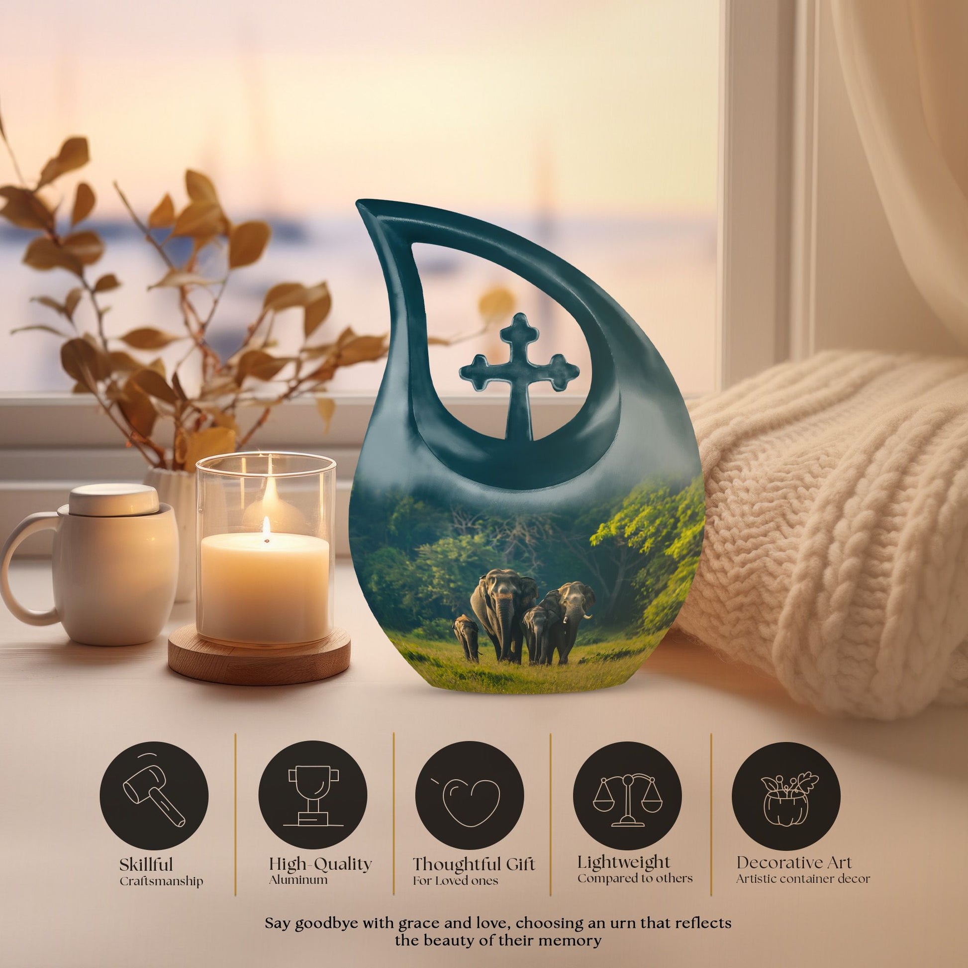 10-inch Elephant Family urn