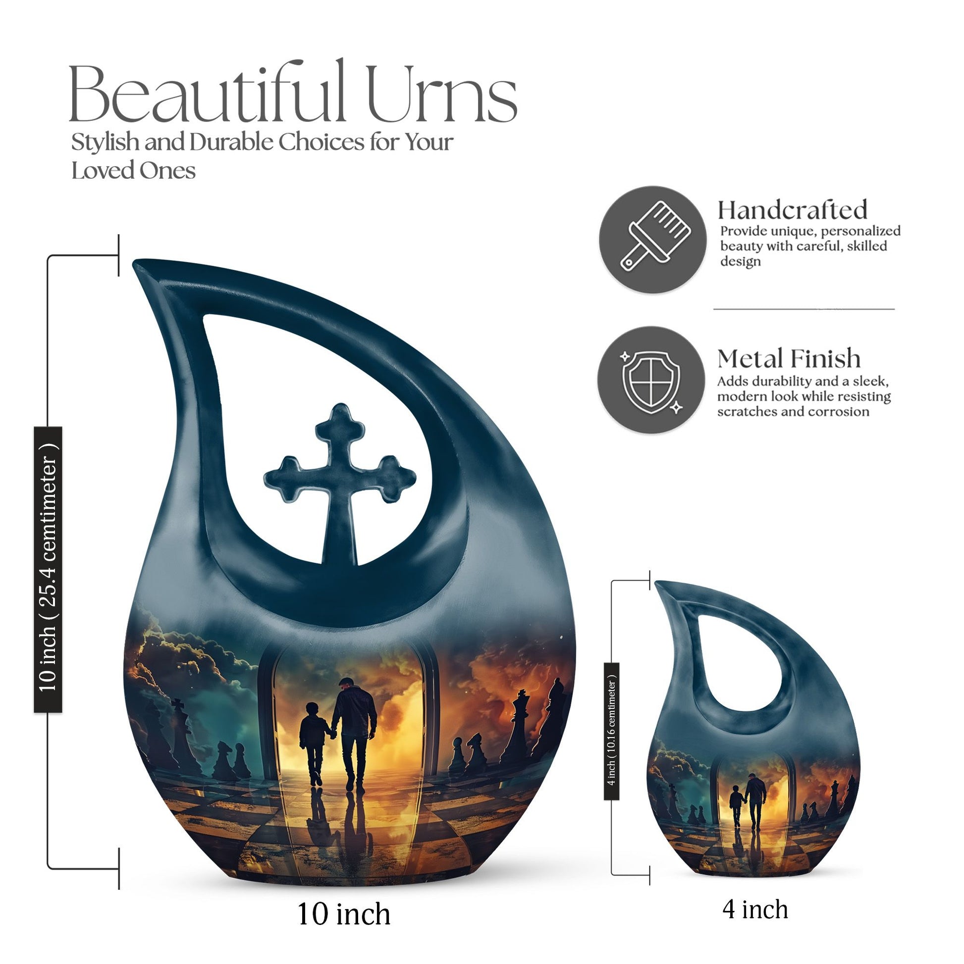10-inch Father themed Cross Drop design extra large urn 