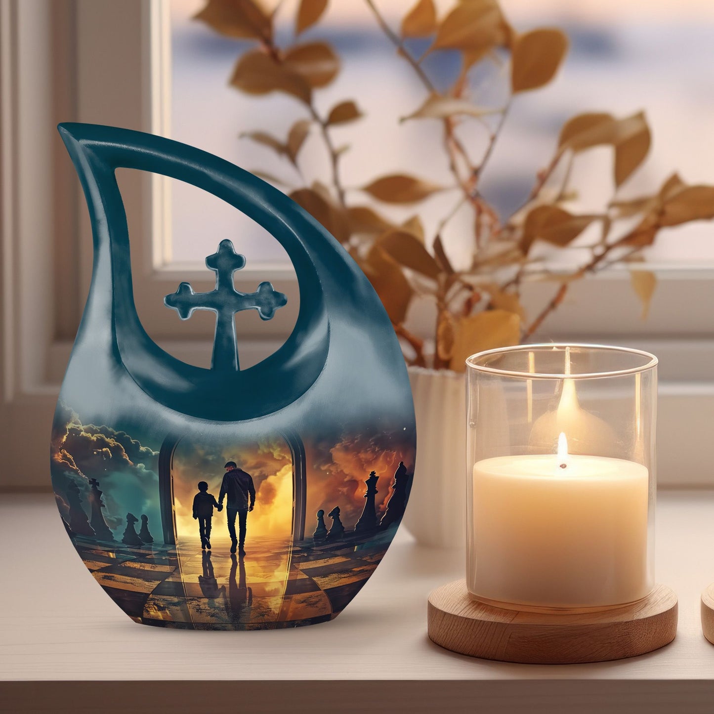 10-inch Father themed Cross Drop design extra large urn 