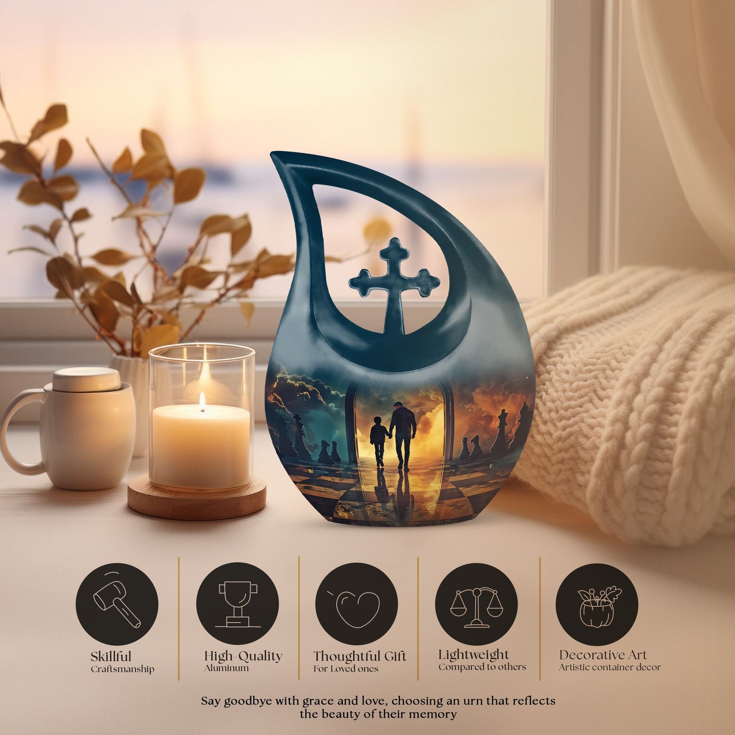 10-inch Father themed Cross Drop design extra large urn 
