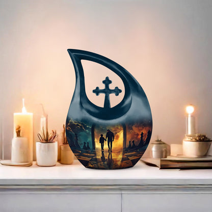 10-inch Father themed Cross Drop design extra large urn 
