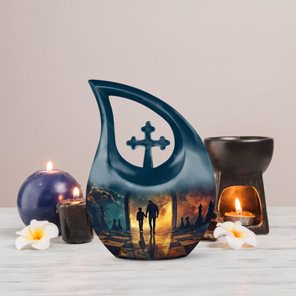 10-inch Father themed Cross Drop design extra large urn 