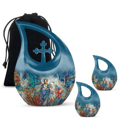 10-inch Stained Glass Cross Drop Urn, 