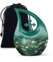 Lotus Cremation Urn for Women – Green Floral Funeral Urn For Ashes Female