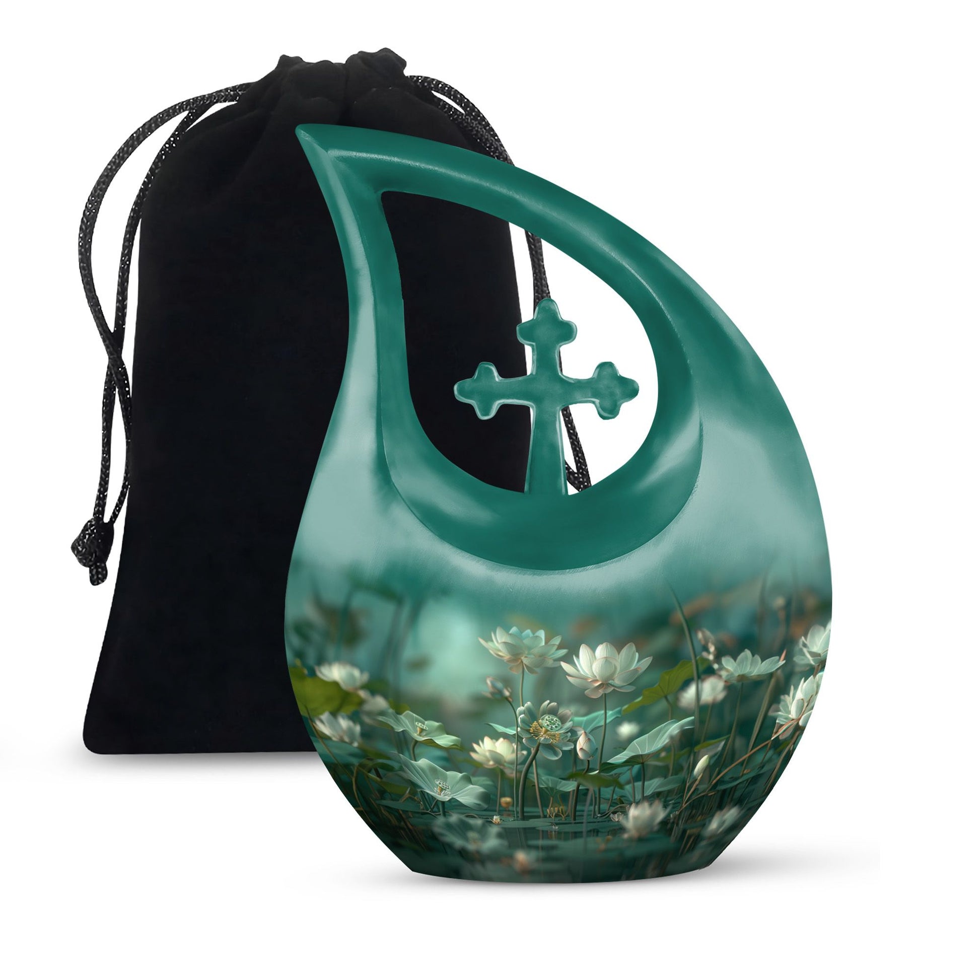 Lotus Cremation Urn for Women – Green Floral Funeral Urn For Ashes Female