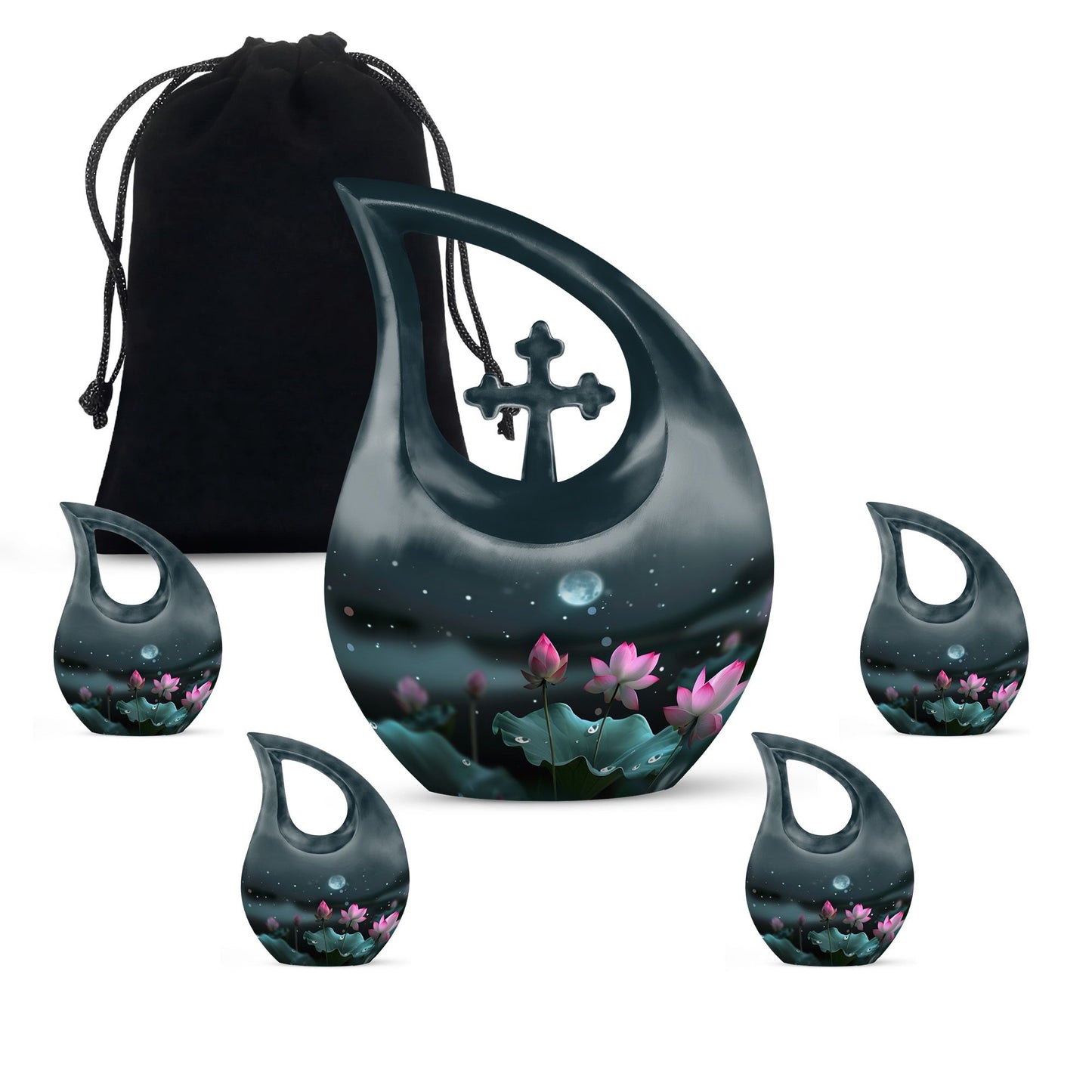 10-inch Aluminium Cross Drop Lotus Memorial Urn, 
