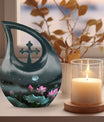 10-inch Aluminium Cross Drop Lotus Memorial Urn, 