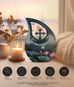 10-inch Aluminium Cross Drop Lotus Memorial Urn, 