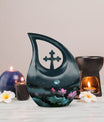 10-inch Aluminium Cross Drop Lotus Memorial Urn, 