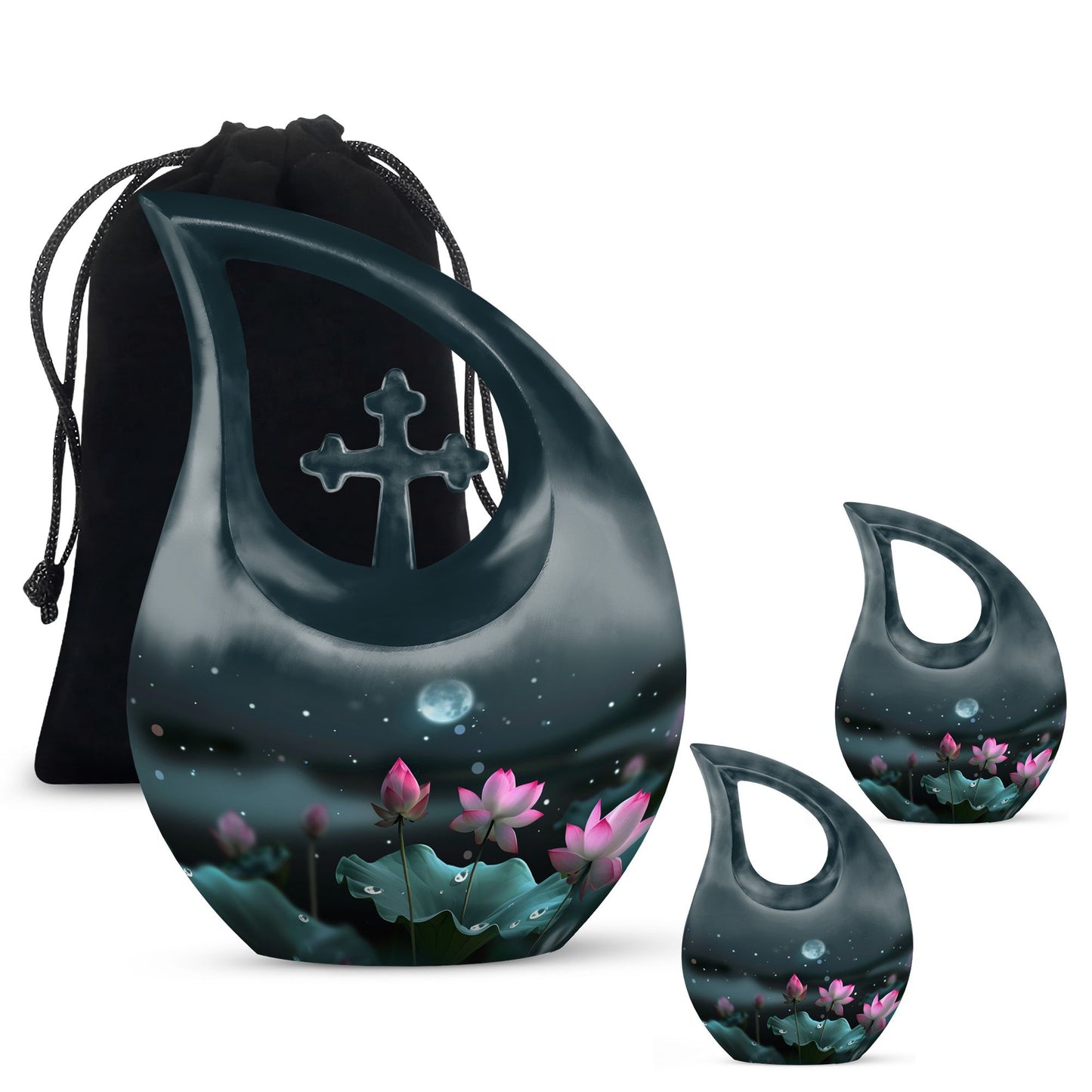 10-inch Aluminium Cross Drop Lotus Memorial Urn, 