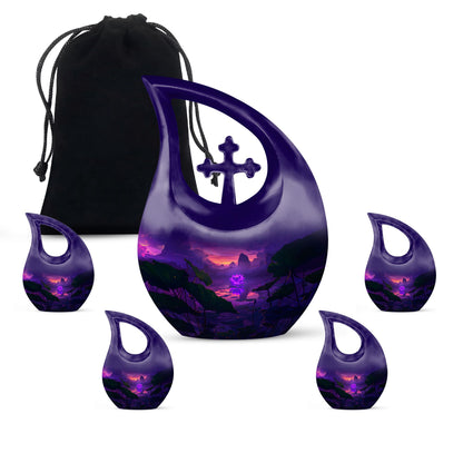 Lotus themed, 10-inch Large Cross Drop Designed Memorial Urn