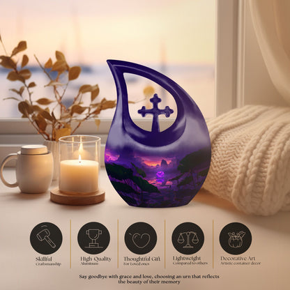 Lotus themed, 10-inch Large Cross Drop Designed Memorial Urn