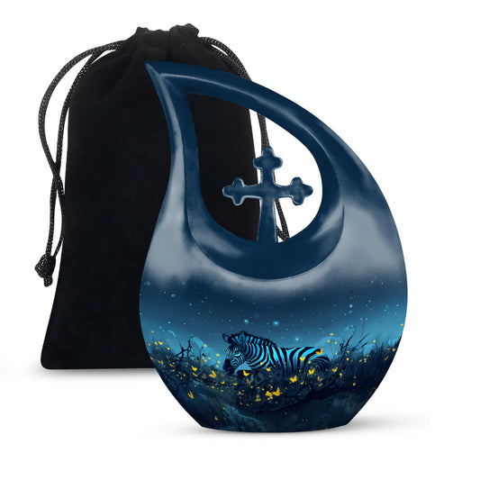 10-inch Zebra-themed Cross Drop Memorial Urn, 