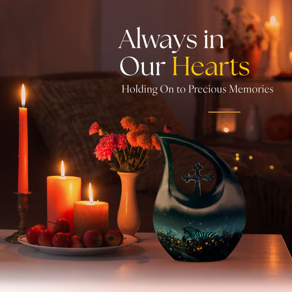 10-inch Zebra-themed Cross Drop Memorial Urn, 