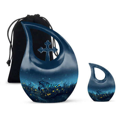 10-inch Zebra-themed Cross Drop Memorial Urn, 