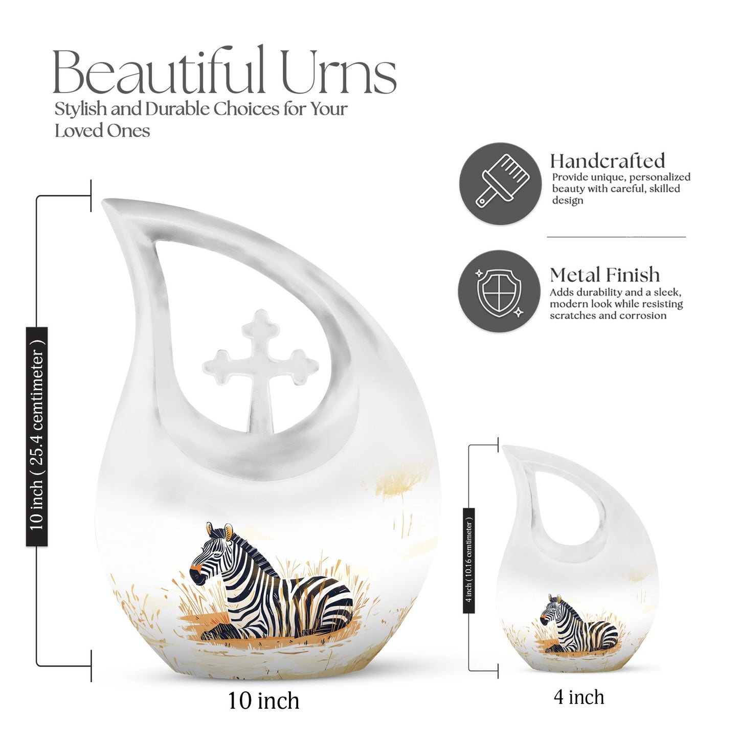 10-Inch Zebra-themed Aluminium Memorial Urn
