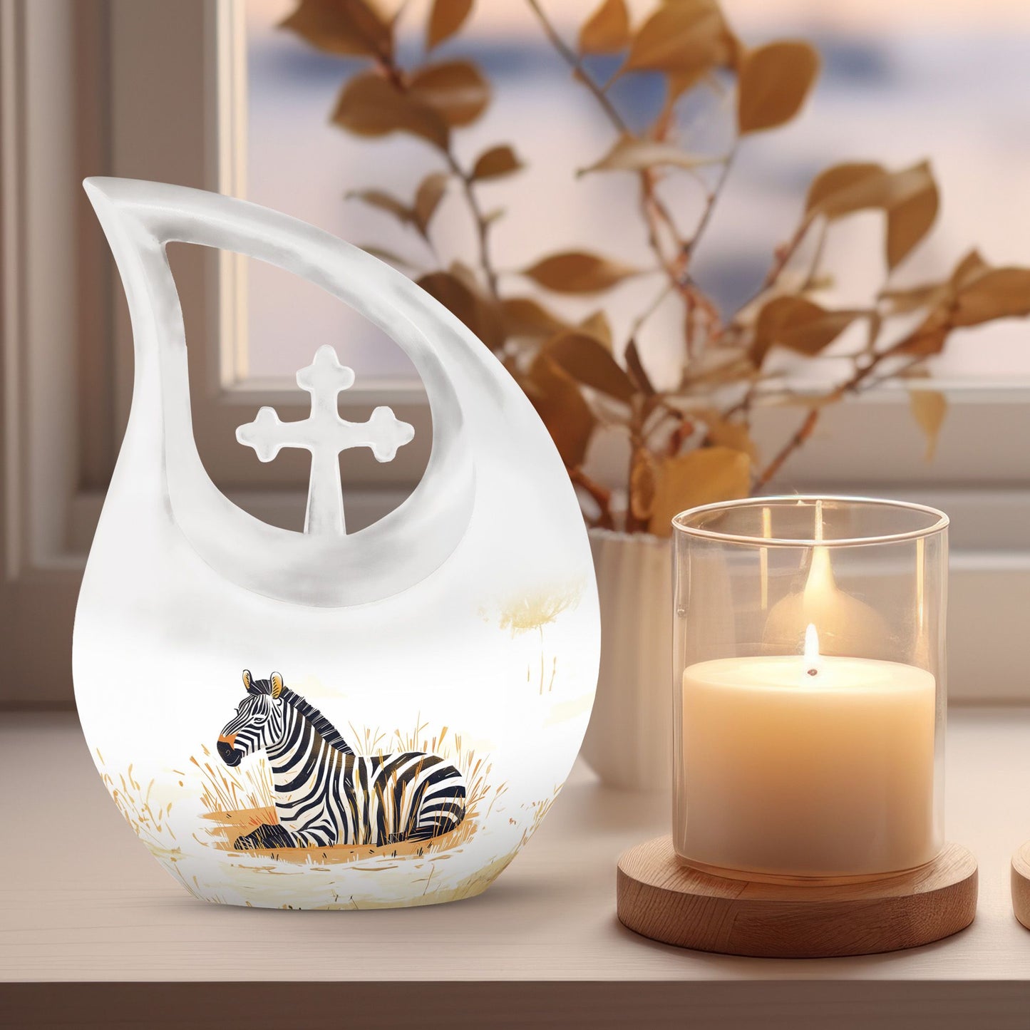 10-Inch Zebra-themed Aluminium Memorial Urn