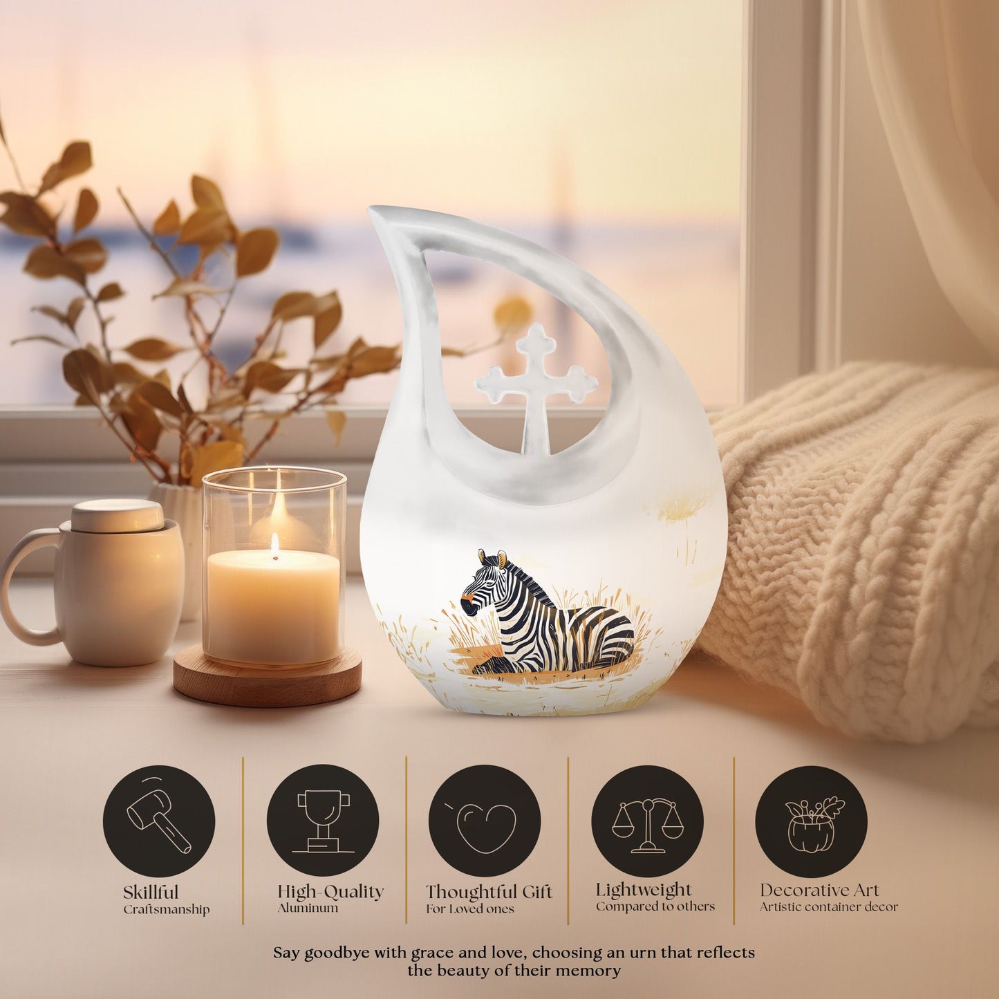 10-Inch Zebra-themed Aluminium Memorial Urn