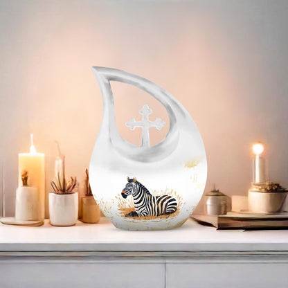 10-Inch Zebra-themed Aluminium Memorial Urn