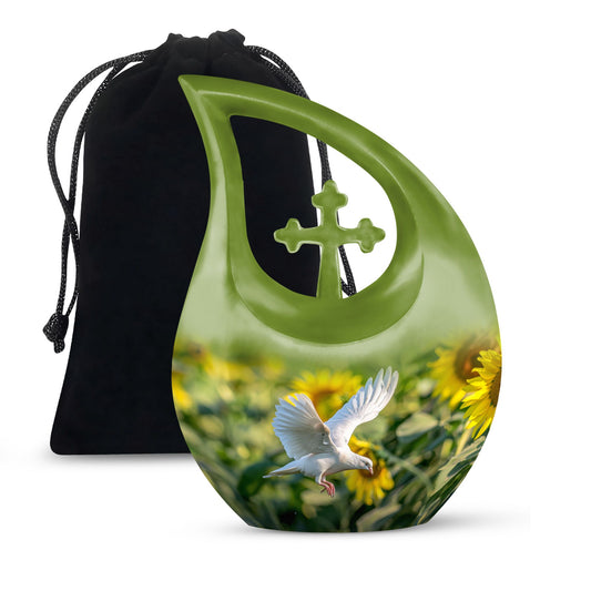 10-inch Dove Urn with Cross Drop design,