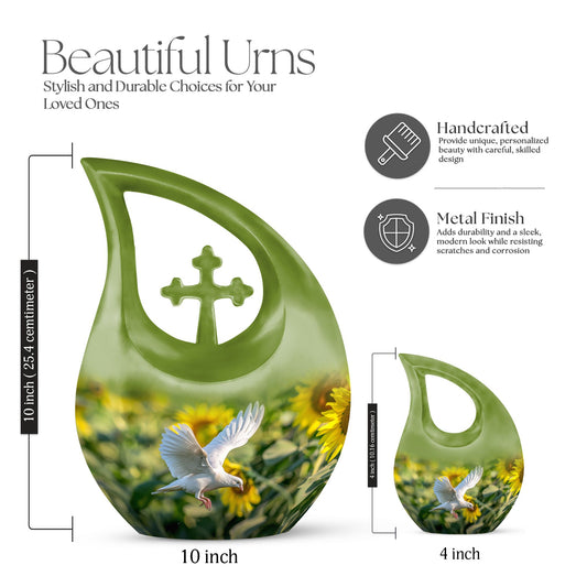 10-inch Dove Urn with Cross Drop design,