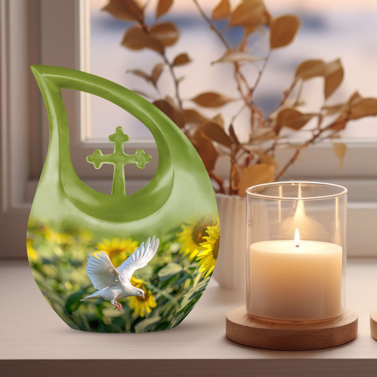 10-inch Dove Urn with Cross Drop design,