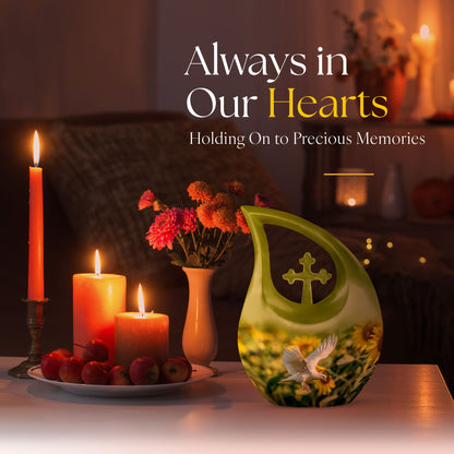 10-inch Dove Urn with Cross Drop design,