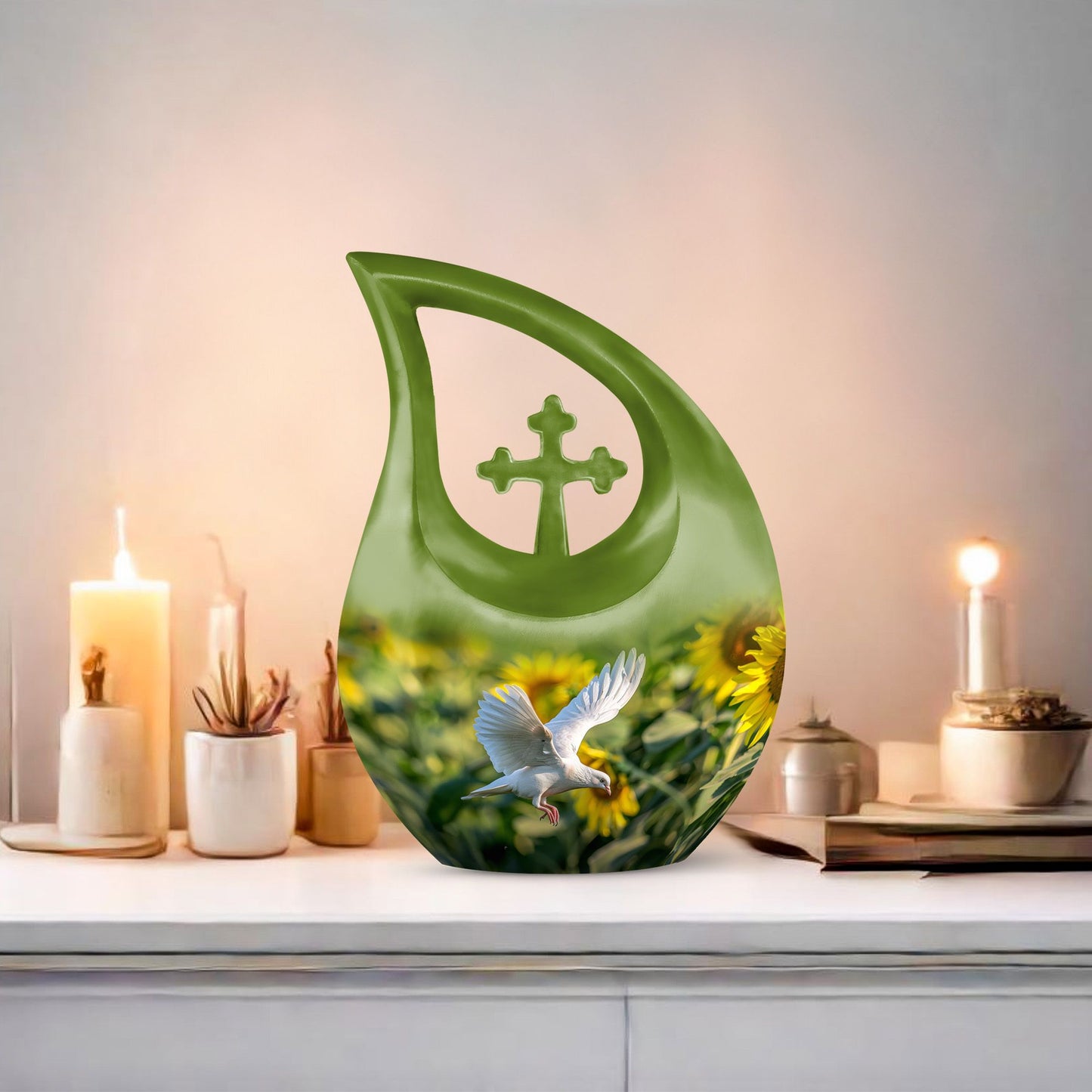 10-inch Dove Urn with Cross Drop design,