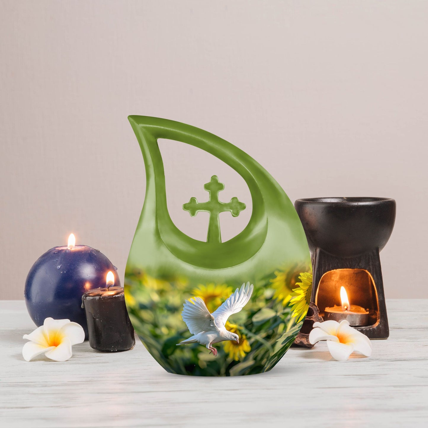 10-inch Dove Urn with Cross Drop design,