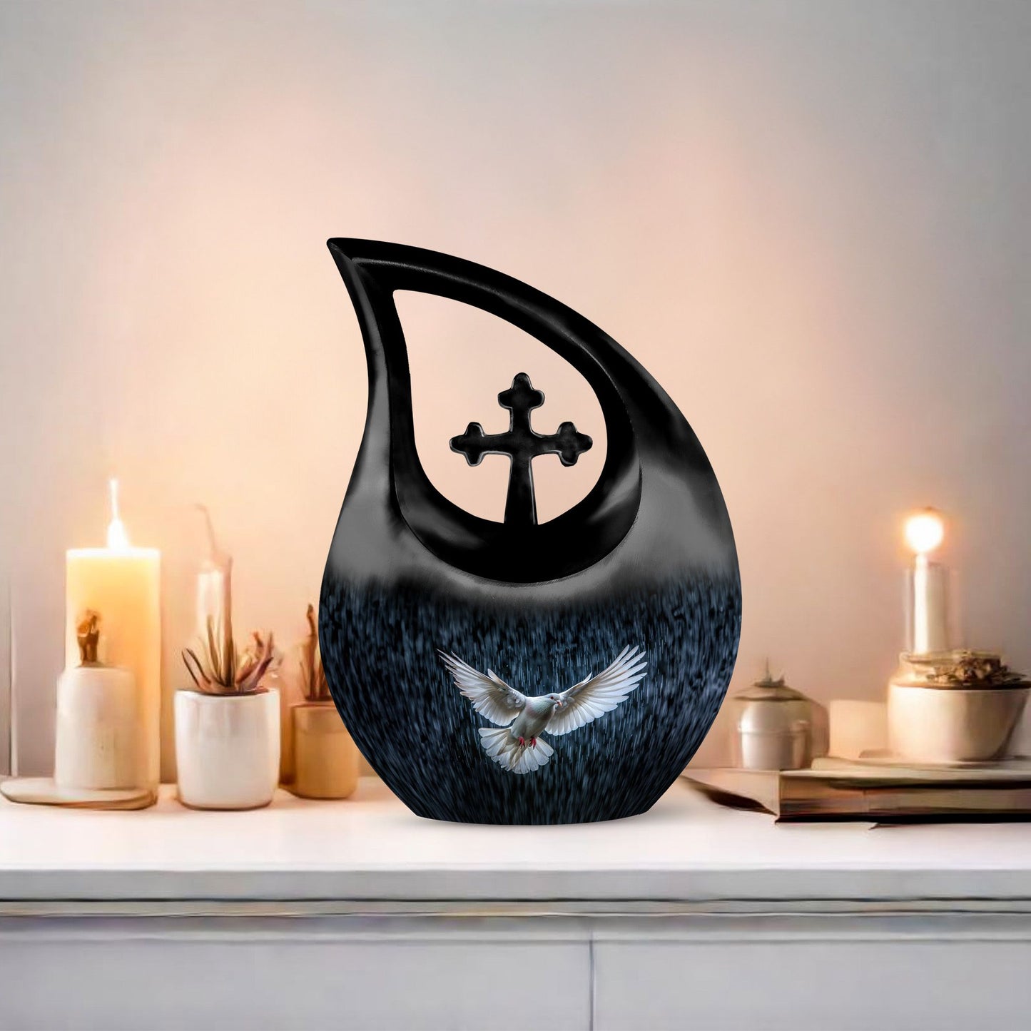 10 Inch Cross Drop Dove Urn,